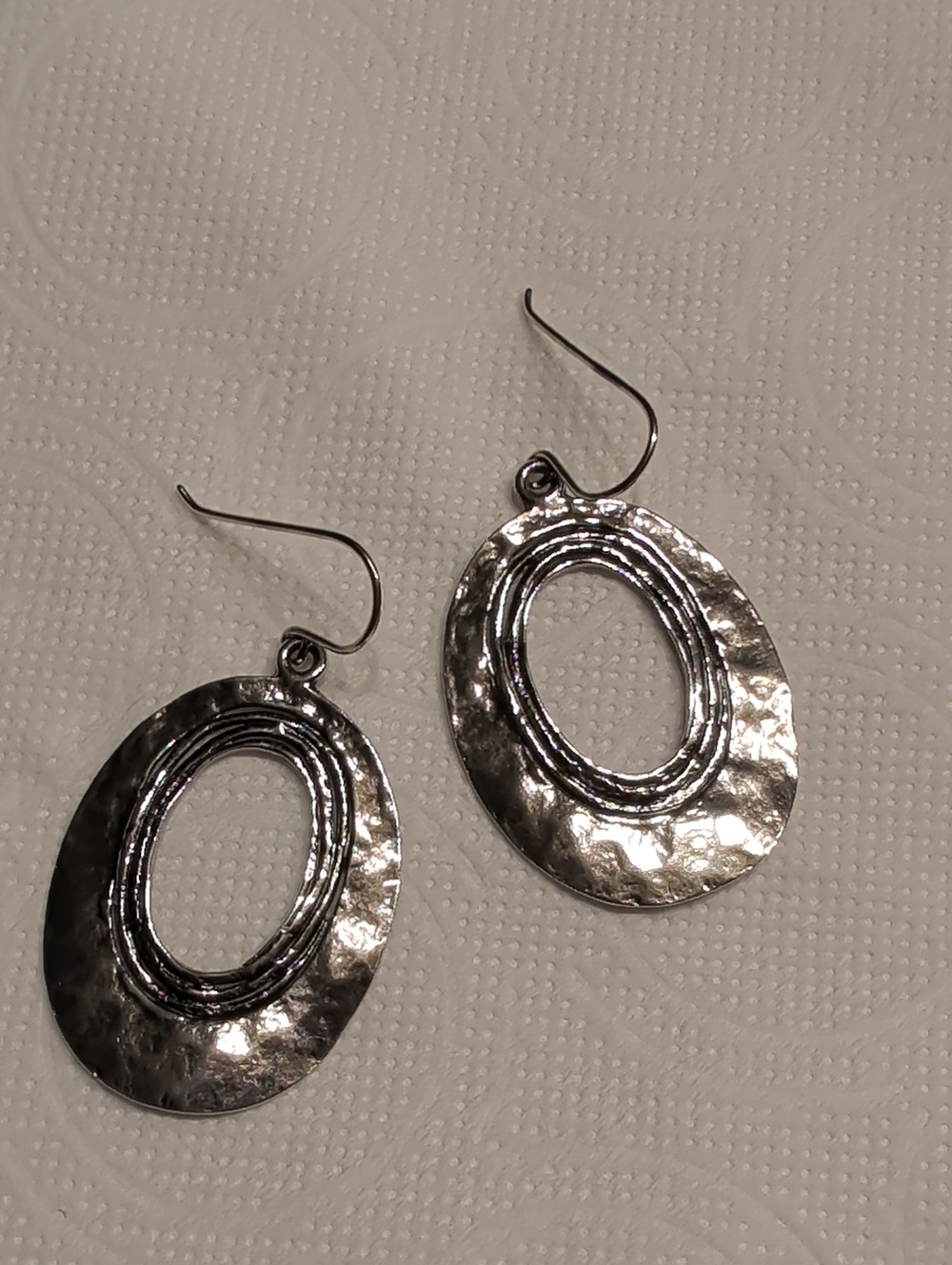 Inspiranza Design Silver Oval Hammered Drop Earrings - Women Jewelry